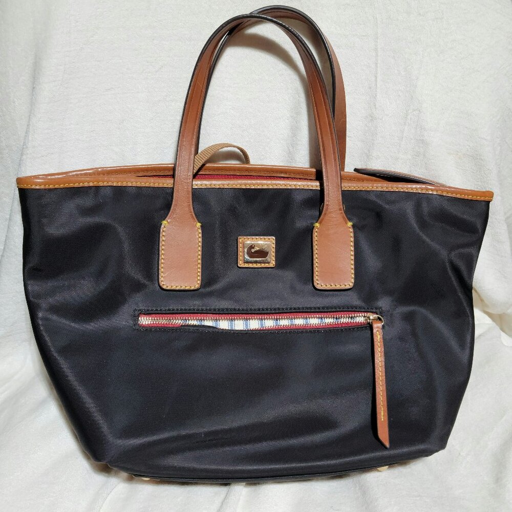 Dooney & Bourke Black Nylon Satchel with Brown Leather Trim